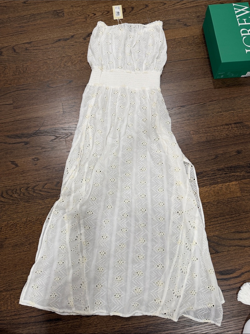 Ramy Brook Strapless White Eyelet Maxi Dress
